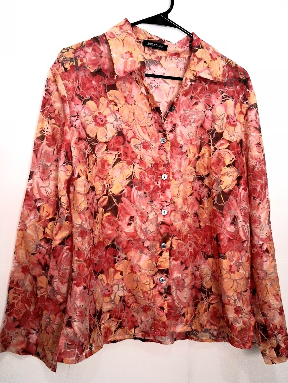 NOTATIONS Floral On Top Button-Down Shirt Size Medium